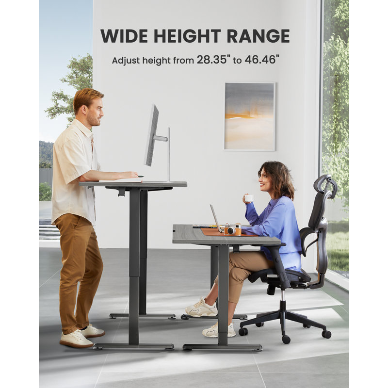 Artia 55'' W Height Adjustable Rectangle Standing Desk, Gray/Black