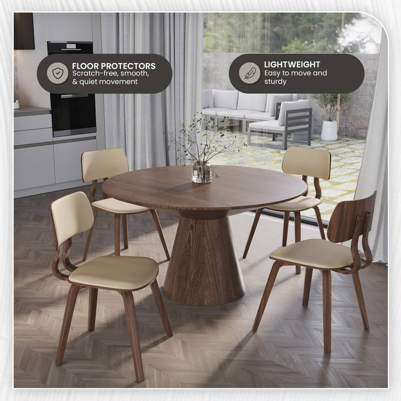 Hoyal Mid-Century Modern Dining Chair - Stained Wood Open Back Accent Chair - Luxury Leather MCM Seating in Single, Set of 2, and Set of 4