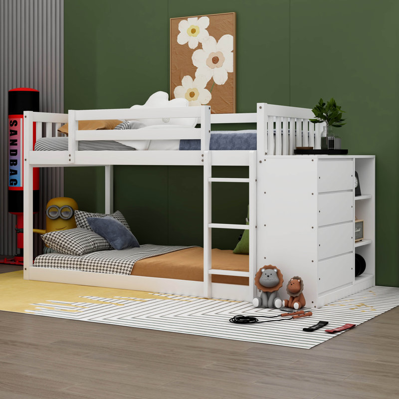 Lit superposé simple au-dessus de simple avec tiroirs Beihl Kids, Blanc