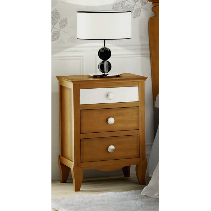Sorrell 49.5cm W Solid + Manufactured Wood Bedside Table, Brown/Distressed White