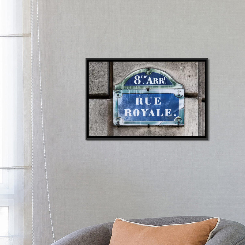 « rue royale », art textuel sur toile tendue, H 40 po x l 60 po x P 1,5 po, Toile avec cadre noir, Pas de tapis