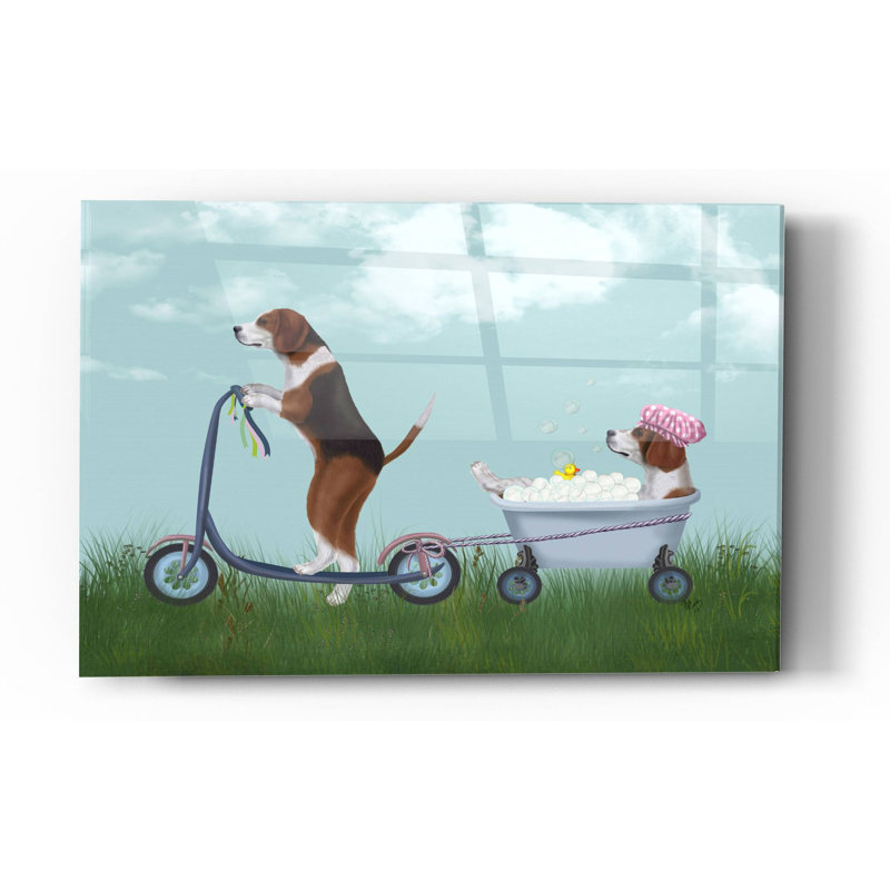 «Beagle Scooter» par Fab Funky, art mural en verre acrylique, H 24 po x l 36 po x P 0,2 po