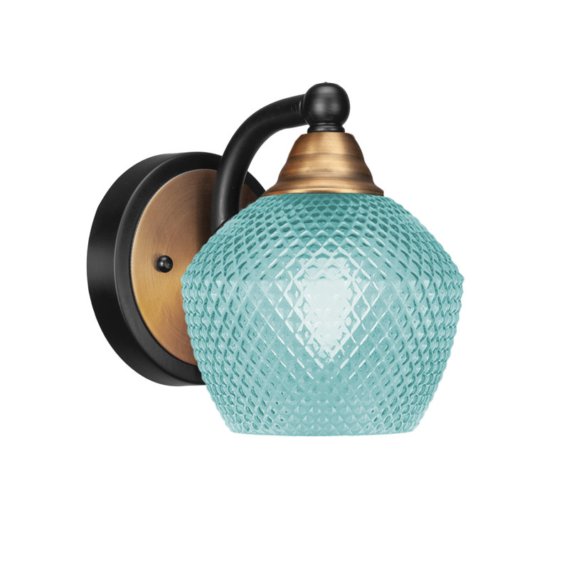 Applique murale Allexus noir mat et nickel brossé 6 po en verre turquoise, Noir mat/nickel brossé, Sarcelle