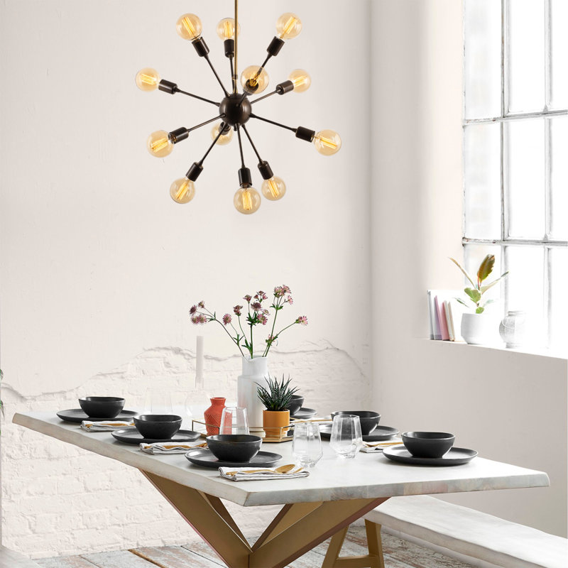 Luminaire suspendu unique à 12 lumières Kiah, Noir / cuivre