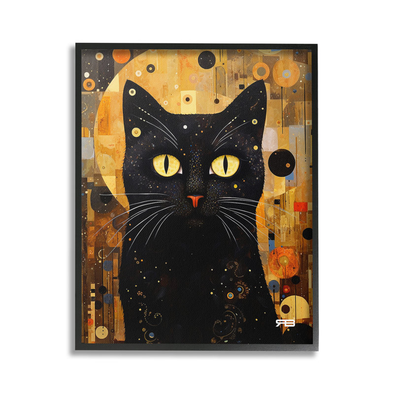 Chat avec motif moderne, estampe numérique par RB, Giclée encadrée noir minuit, H 30 po x l 24 po
