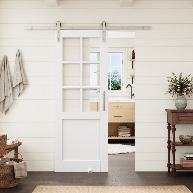 30"x 80" Clear Glass 6-Lite Prefinished Door Slab Solid Manufactured Wood Core Standard Door