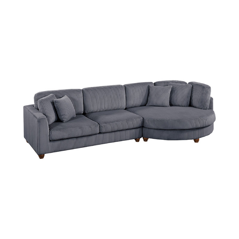 Zeo 2Pc Oversize Sectional Sofa And Chaise, 4 Pillows, Corduroy, Gray Corduroy