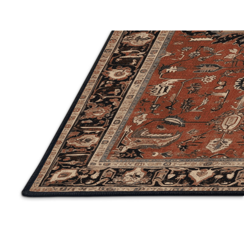 Machine Washable Persian Brown Area Rug, Rectangle 4' x 6'