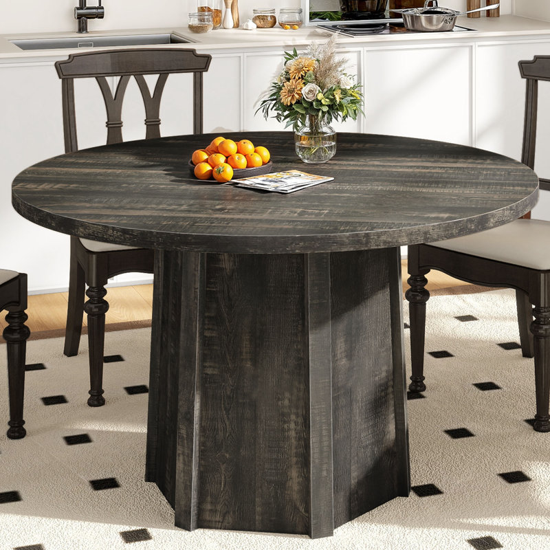 Sidhan 47" Wood Base Round Dining Table, Farmhouse Kitchen Table For 4-6 People