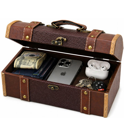 Wooden Treasure Chest and Shoe Box Ideal as Jewelry Box or Photo Storage Box