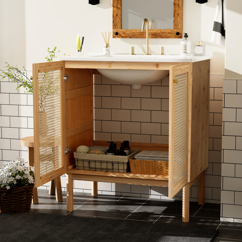 Meuble-lavabo de 30 po Space - matériaux naturels, trou de trop-plein Maximisez votre fonctionnalité, rangement efficace et optimisez l'espace