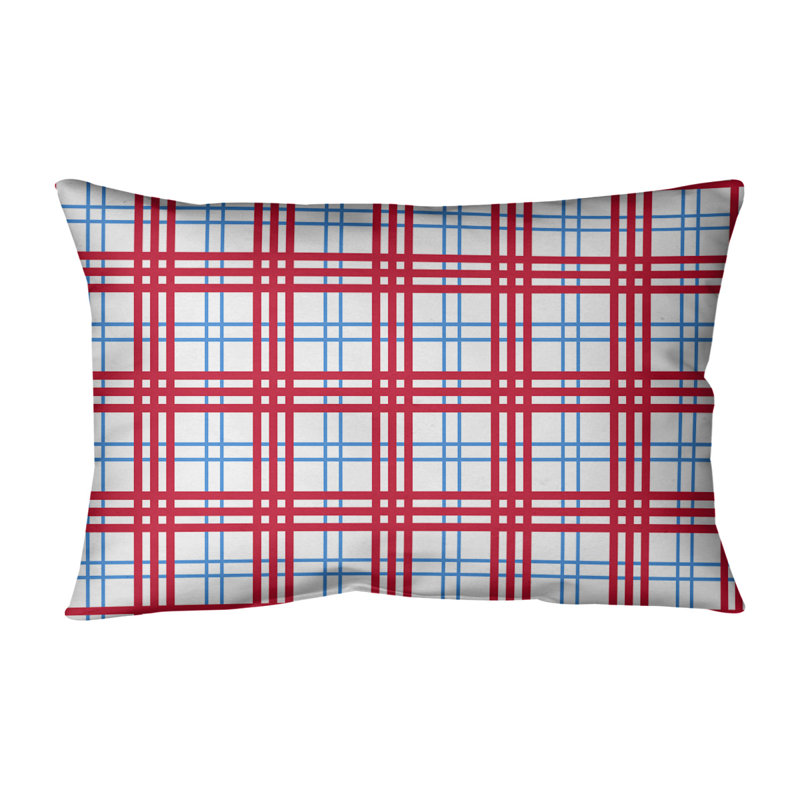 Housse de coussin et insert rectangulaires Luxury, Blanc / bleu clair / rouge, Mélange de coton