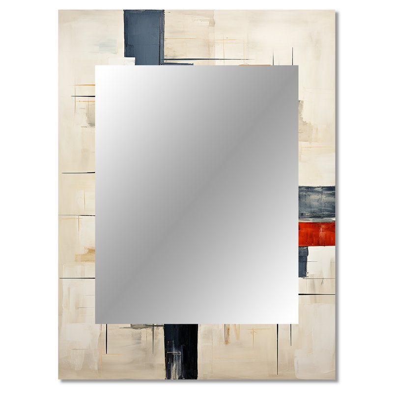 Ivory Illusions Abstract Shapes - Abstract Shapes Decorative Mirror, White Large Wall Mirror, Printed Metal Art, 40" x 30"