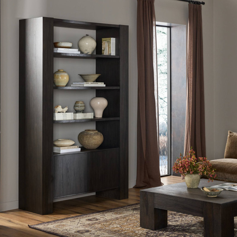 Fisher Bookcase-Smoked Black Veneer, Rustic Amber Oak Veneer