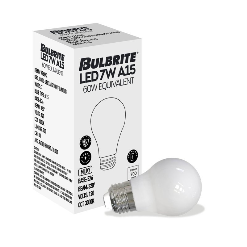 60 Watt Equivalent, A15 LED, Milky Dimmable Light Bulb, Warm White E26/Medium (Standard) Base, 3000