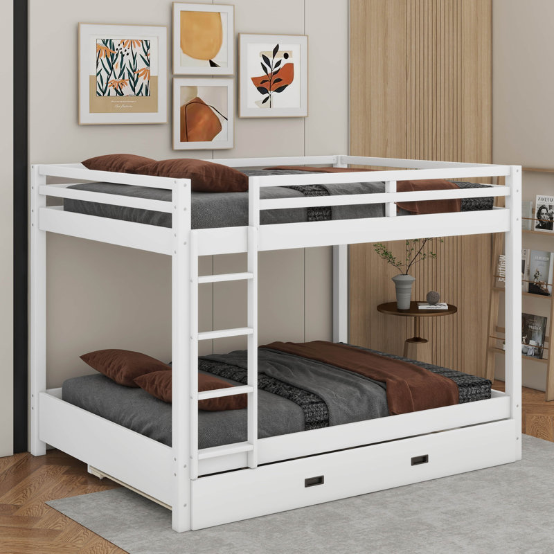Lit superposé en bois avec lit gigogne, Blanc