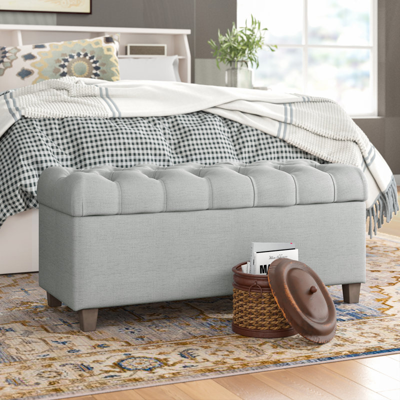 Banc de rangement rembourré Allessandra, Bleu clair