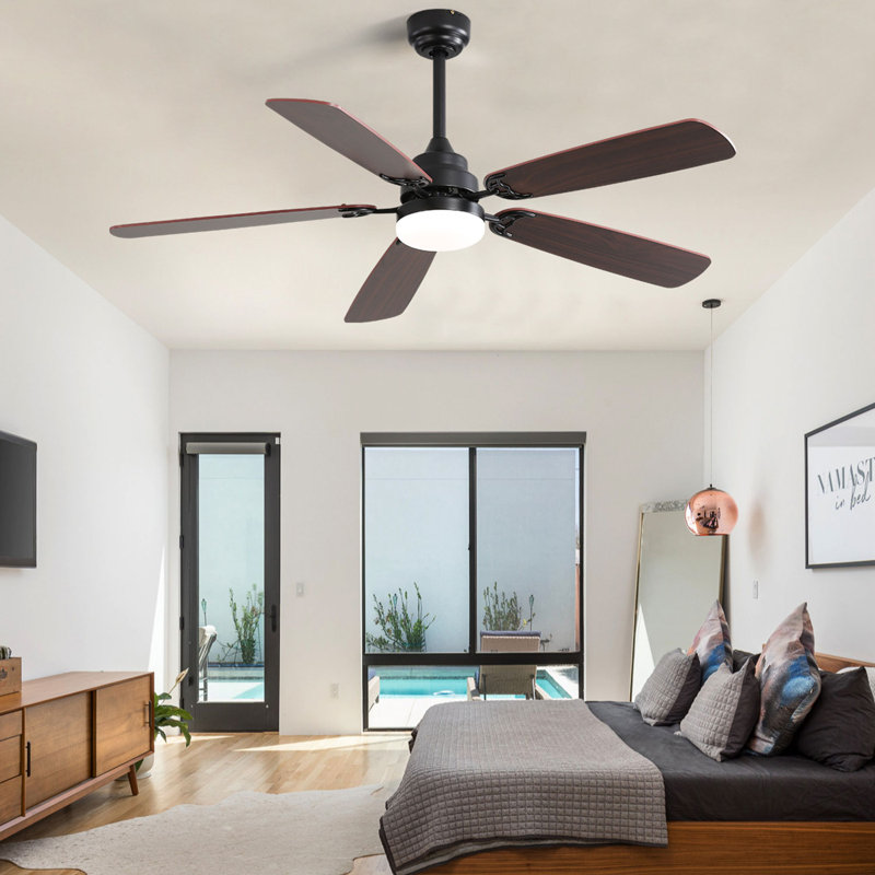 Lieschen 52'' Ceiling Fan with LED Lights, Brown, Black