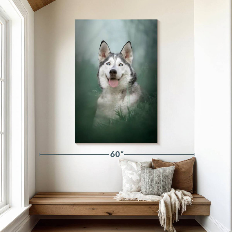 Husky sur l'herbe, H 48 po x l 32 po