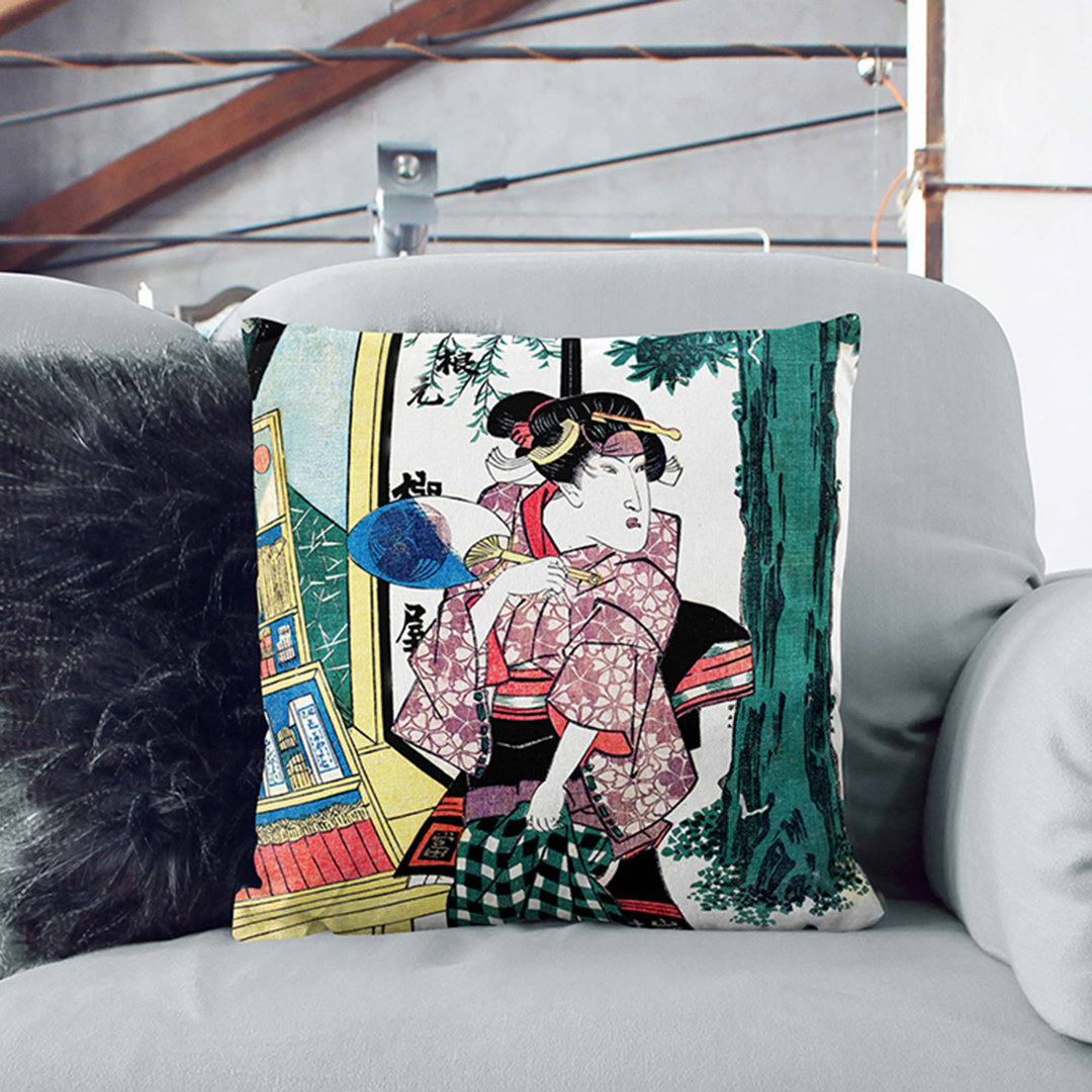 Lady Holding a Fan by Utagawa Kunisada Cushion with Filling