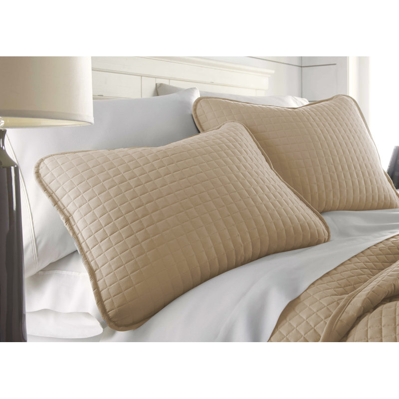 Ensemble de 2 taies décoratives matelassées à motif carré en microfibre brossé double face avec bords passepoilés Southano Fine Vilens, lot de 2, 20 po x 36 po, taupe