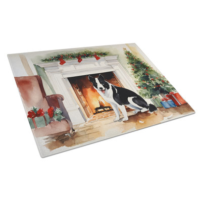 Karelian Bear Dog Cozy Christmas Glass Cutting Board Large