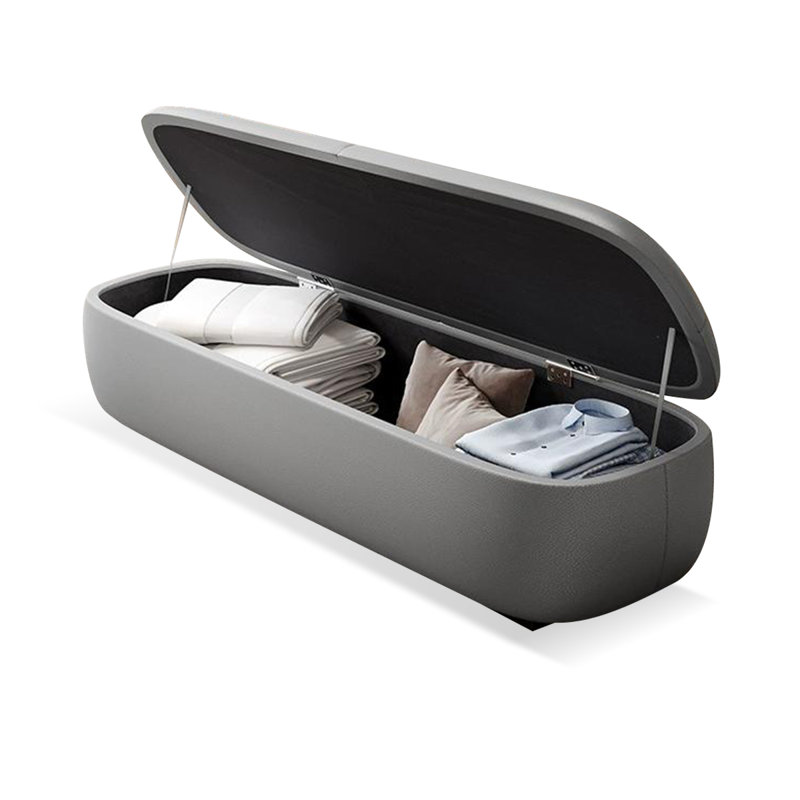 Long banc de rangement en cuir gris, 15.75"H x 70.87"L x 17.72"D, Gris