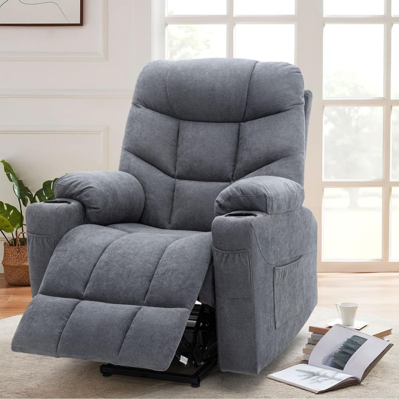 Upholstered Heated Massage Chair, Grayish Blue 100% Polyester