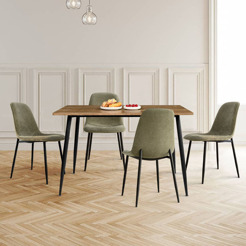 Ensemble de salle à manger 4 personnes Izzat avec table rectangulaire P 47 po et chaises en chenille , Olive