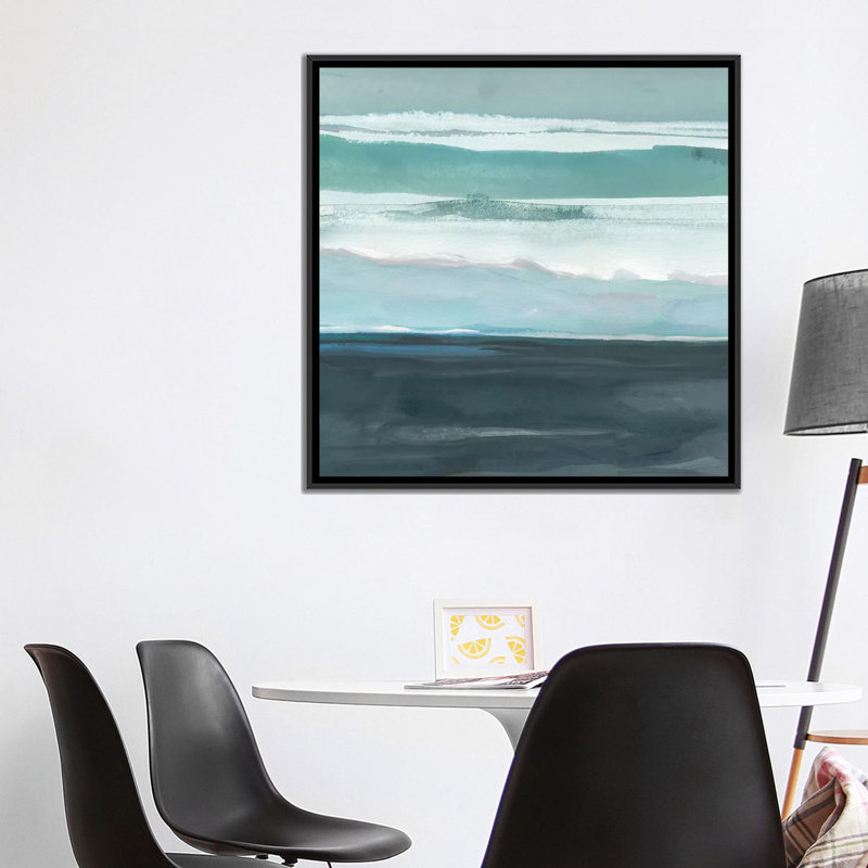 «Teal Sea I», impression sur toile, H 18 po x l 18 po x P 1,5 po, Toile avec cadre noir, Pas de tapis