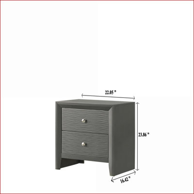 Modern 2-Drawer Nightstand Gunmetal Gray Bedroom Furniture