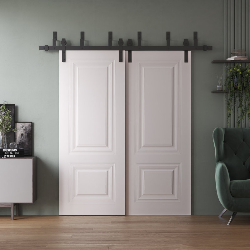 Sliding Closet Barn Bypass Doors  | ESSENTIAL 1772 White | 6.6Ft Rails Hardware Set | Wood Solid Bedroom Wardrobe Doors
