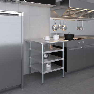 Stainless Steel Table With Three Undershelves