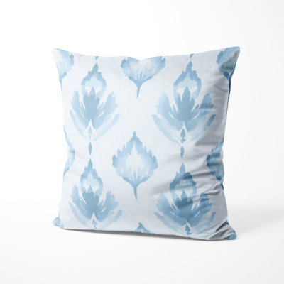 Modern Throw Pillow - Scandinavian Blue And White Whisper Ikat Printed Cushion