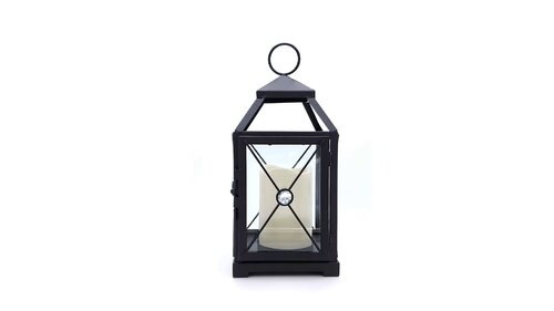 Metal Lantern with Battery-Operated Candle - Black Gem