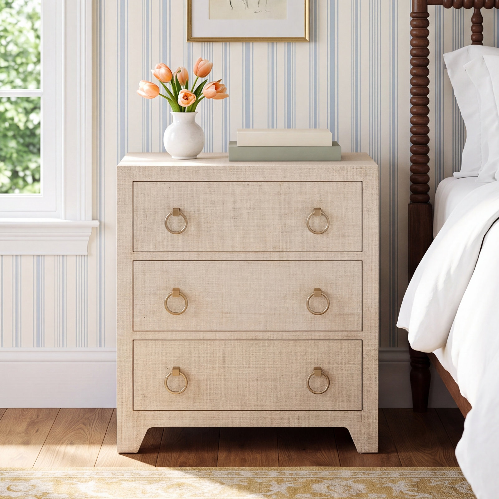Cleo 3-Drawer Raffia Dresser, Natural