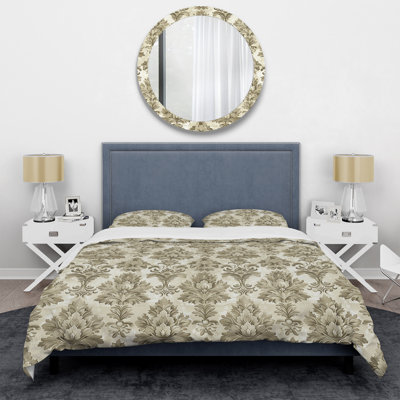 Ivory Cream Damask Charm - Transitional Duvet Cover Set
