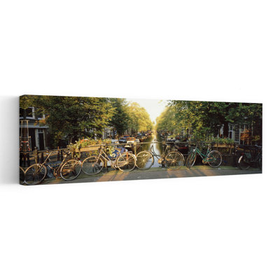 Bicycles On Bridge Over Canal, Amsterdam, Netherlands Abstract Contemporary Flower Urban Wall Art