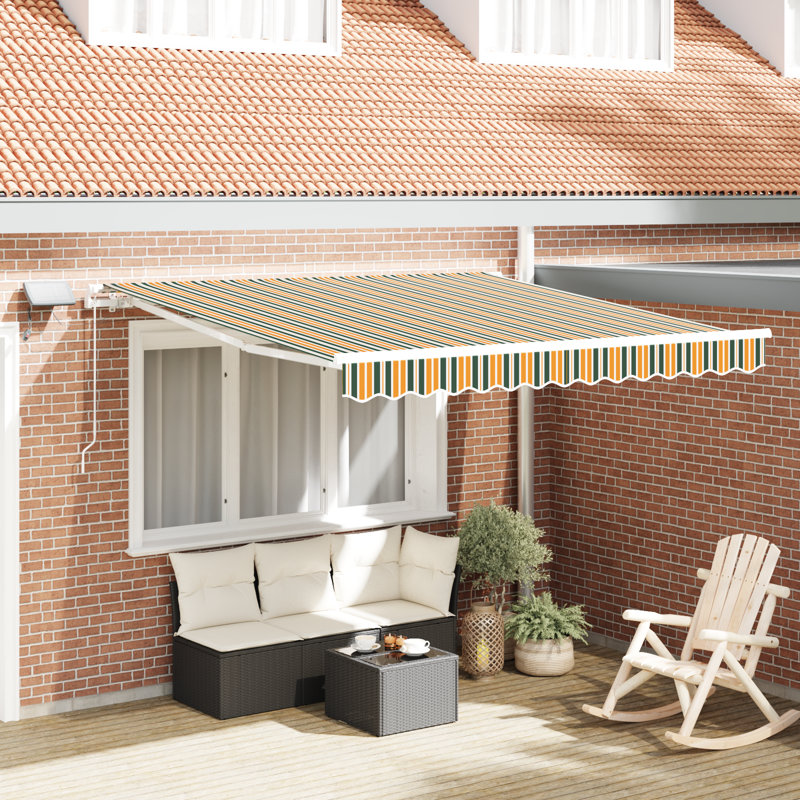 Brayden Studio Retractable Patio Awning, Green/Yellow Striped, 300 cm W x 250 cm D