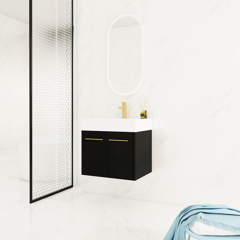 Meuble-lavabo de salle de bain avec lavabo - 24 po, lavabo en résine épaisse, charnières à fermeture en douceur, leurre châtaignier noir 24 po, désirs modernes, fermeture minimalement observable