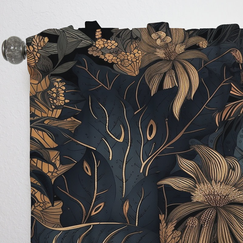 Bonnefoy - Gold Tropical Leaf Serenade III - Traditional Curtain - Velvet Room Darkening - 1 panel, 52" W x 108" L