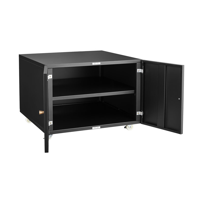 Armoire pour imprimante noire en acier à 2 portes avec surface lisse et séparateurs amovibles à hauteur réglable