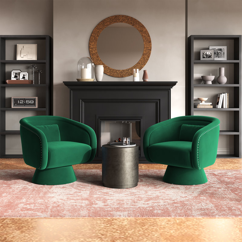 Fauteuil demi-tonneau pivotant clouté, ensemble de 2, Polyester vert
