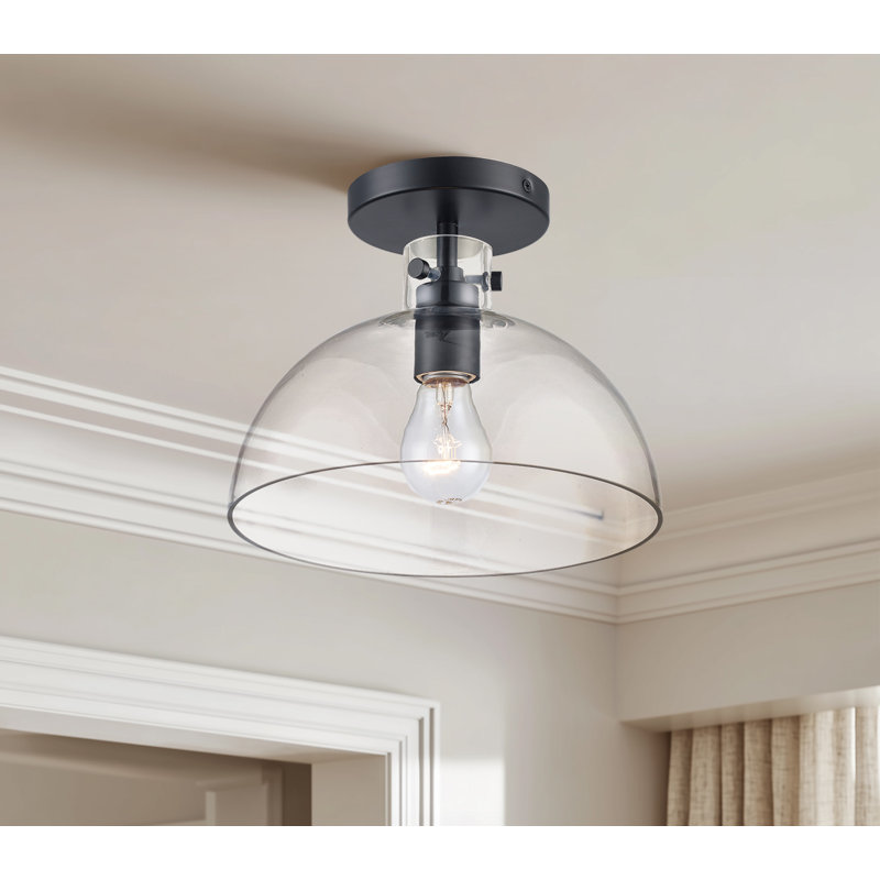 Martins Single Light Glass Semi Flush Mount, Black