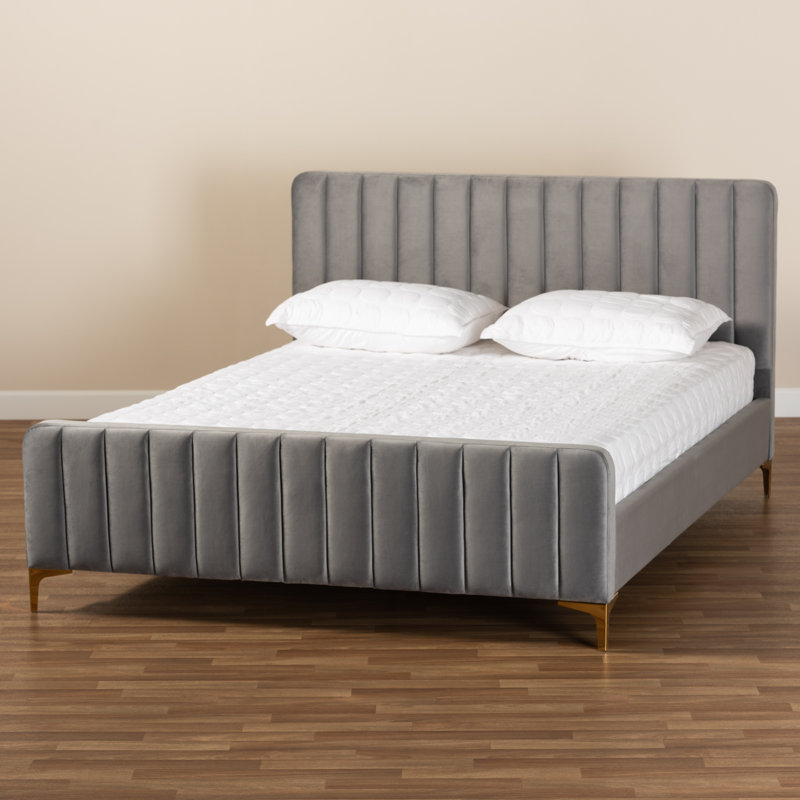 Lit plateforme tapissier Krecic, Grand, Gris