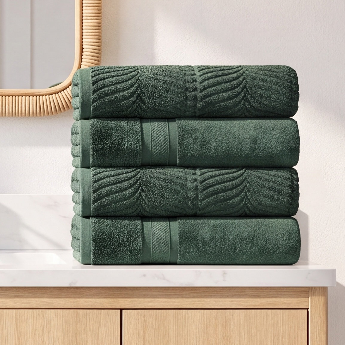 Orelia Cotton Bath Towel, Forest Green