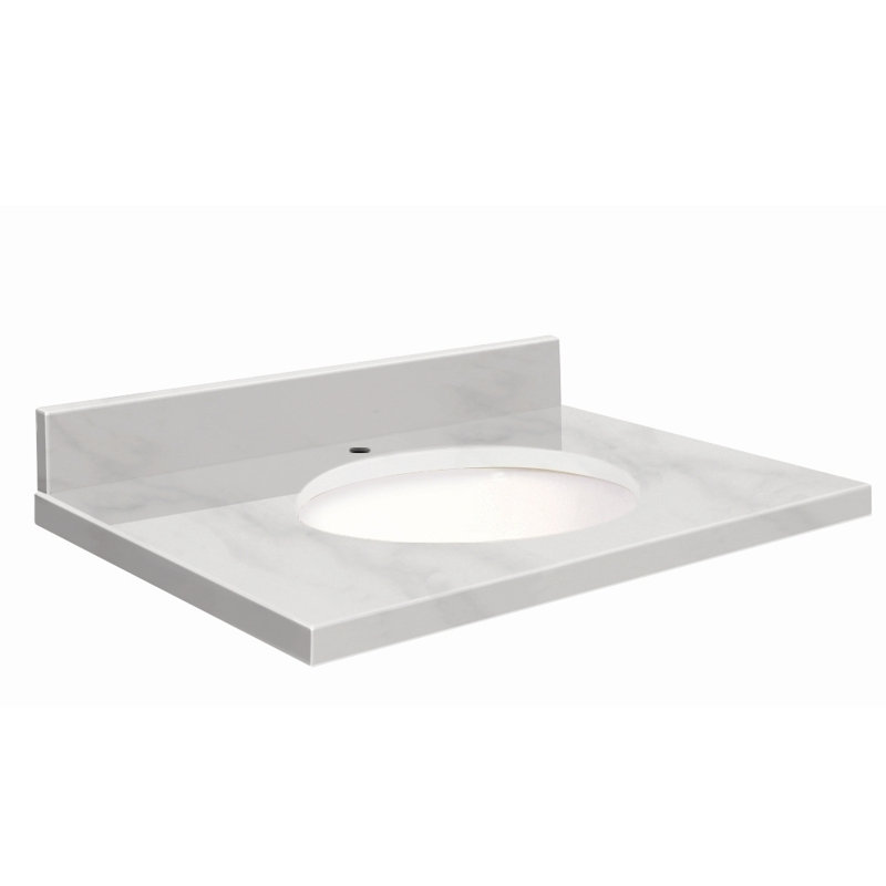 Dessus de salle de bain simple 37 po meuble-lavabo, Marbre de Carrare blanc, Simple, Blanc