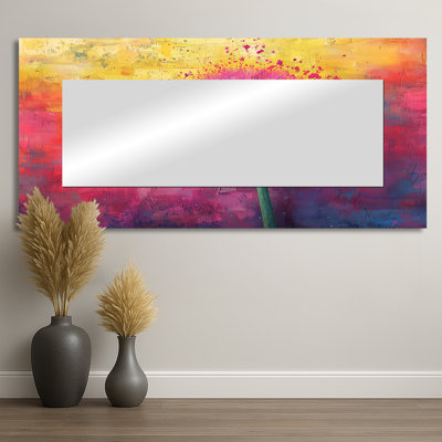 Neon Dandelion Burst In Bright Neon Pop Art I - Floral Mirror Wall Decor - Printed On Metal