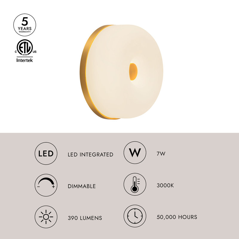 Jada 5-in Gold dimmable LED Wall Sconce, Brushed Gold