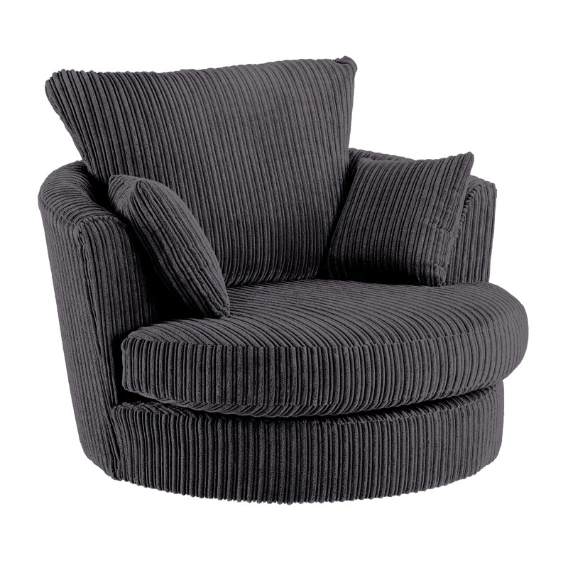 Moana Upholstered Swivel Barrel Chair, Black